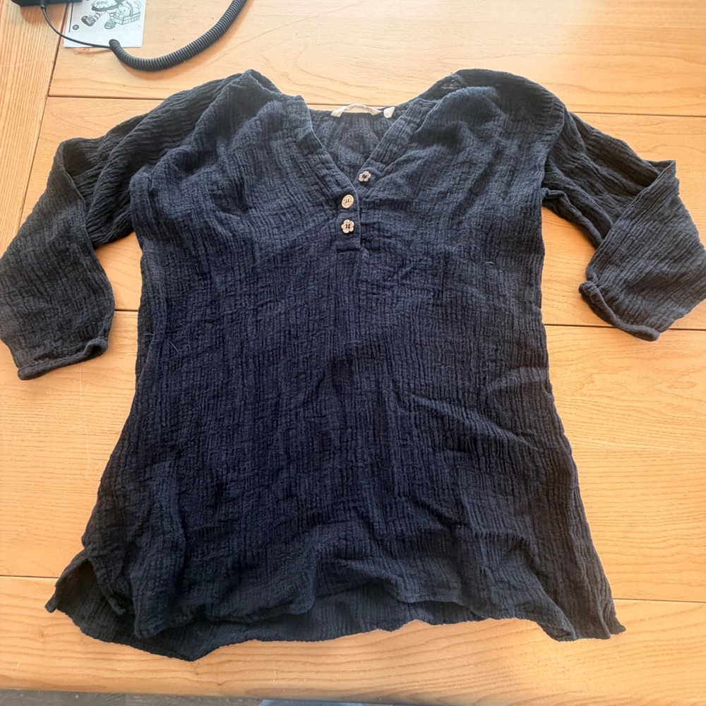 Soft Surroundings Gauze Tunic Blouse Women Large Black Linen Cotton Boho Minimal